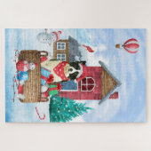 Border Collie Dog in sneeuwkerstmis Legpuzzel (Horizontaal)