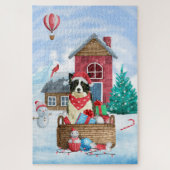 Border Collie Dog in sneeuwkerstmis Legpuzzel (Verticaal)