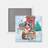 Border Collie Dog in sneeuwkerstmis Magneet (Voorkant / Achterkant)