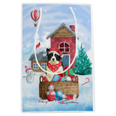 Border Collie Dog in sneeuwkerstmis Medium Cadeauzakje (Voorkant)
