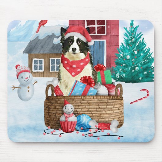 Border Collie Dog in sneeuwkerstmis Muismat (Voorkant)