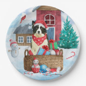 Border Collie Dog in sneeuwkerstmis Papieren Bordje (Voorkant)