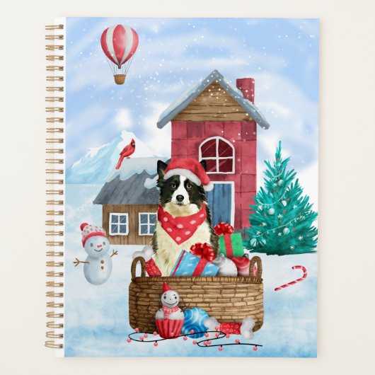 Border Collie Dog in sneeuwkerstmis Planner (Voorkant)
