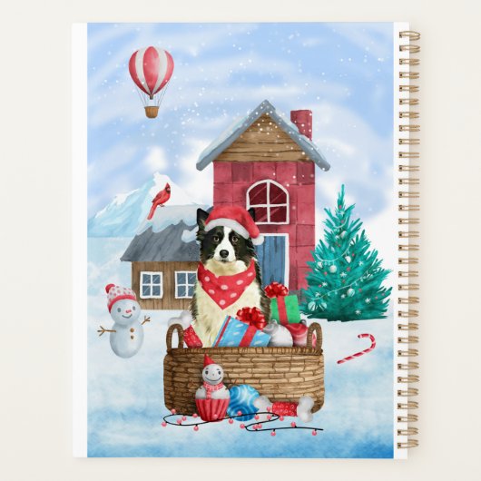 Border Collie Dog in sneeuwkerstmis Planner (Achterkant)