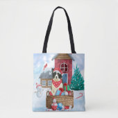 Border Collie Dog in sneeuwkerstmis Tote Bag (Voorkant)