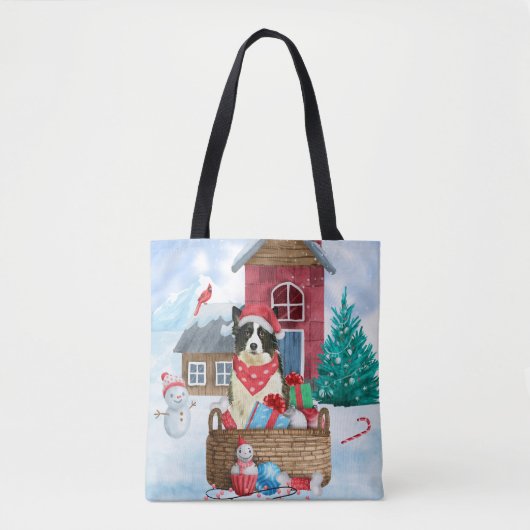 Border Collie Dog in sneeuwkerstmis Tote Bag (Voorkant)