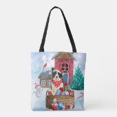 Border Collie Dog in sneeuwkerstmis Tote Bag (Achterkant)