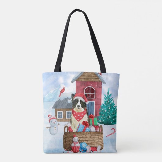 Border Collie Dog in sneeuwkerstmis Tote Bag (Achterkant)