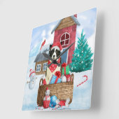 Border Collie Dog in sneeuwkerstmis Vierkante Klok (Hoek)