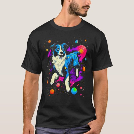 Border Collie Dog in Space T-shirt (Voorkant)