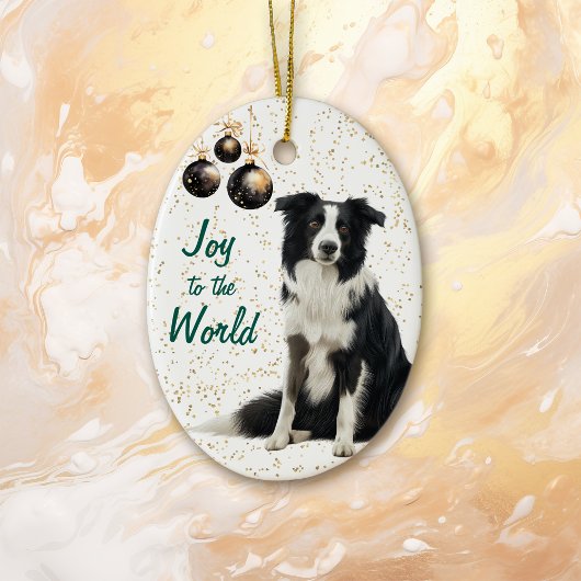 Border Collie Dog Joy to the World Kerstmis Keramisch Ornament