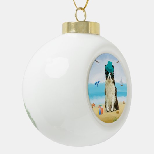 Border Collie Dog Keramische Bal Ornament (Links)