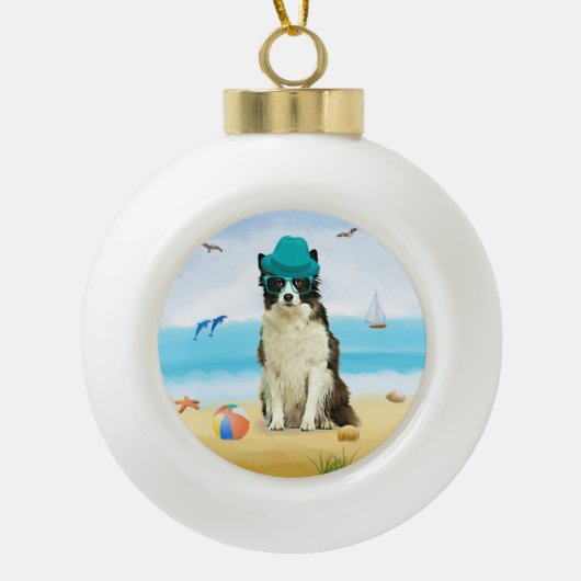 Border Collie Dog Keramische Bal Ornament (Voorkant)