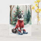 Border Collie Dog Kerstgroet Kaart (Gele Bloem)