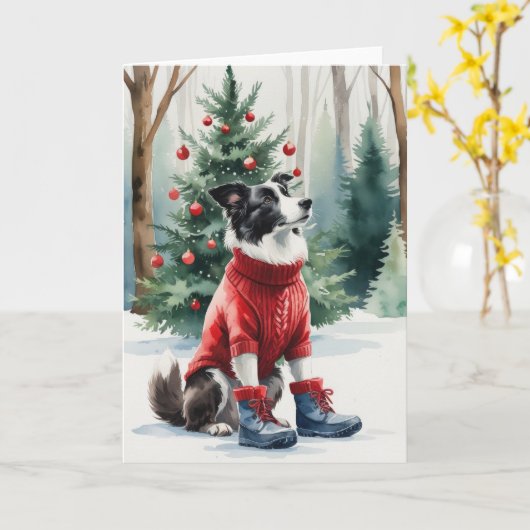 Border Collie Dog Kerstgroet Kaart (Gele Bloem)