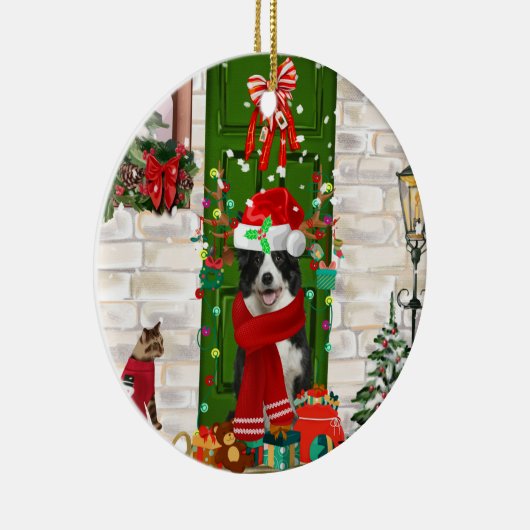 Border Collie Dog Kerstmis Keramisch Ornament (Rechts)