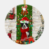 Border Collie Dog Kerstmis Keramisch Ornament (Voorkant)