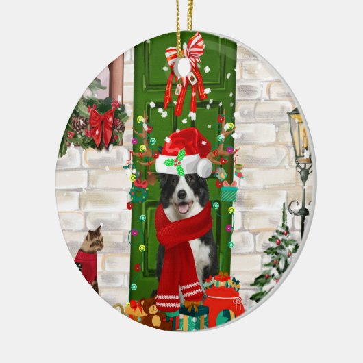 Border Collie Dog Kerstmis Keramisch Ornament (Links)
