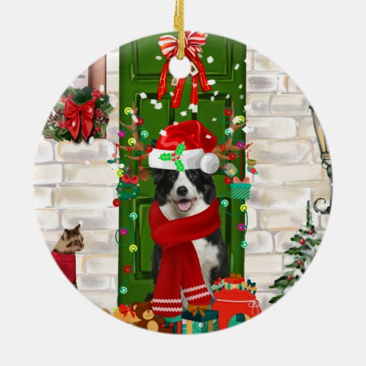 Border Collie Dog Kerstmis Keramisch Ornament (Achterkant)