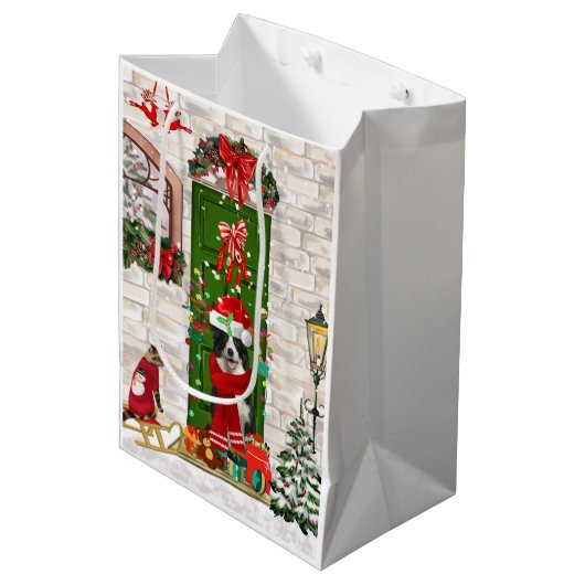 Border Collie Dog Kerstmis Medium Cadeauzakje (Voorkant Gekanteld)