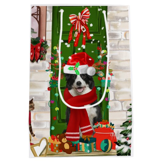 Border Collie Dog Kerstmis Medium Cadeauzakje (Achterkant)