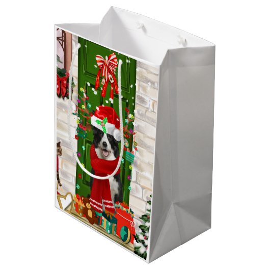 Border Collie Dog Kerstmis Medium Cadeauzakje (Achterkant Gekanteld)