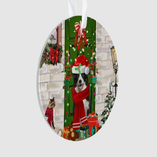 Border Collie Dog Kerstmis Ornament (voorkant)