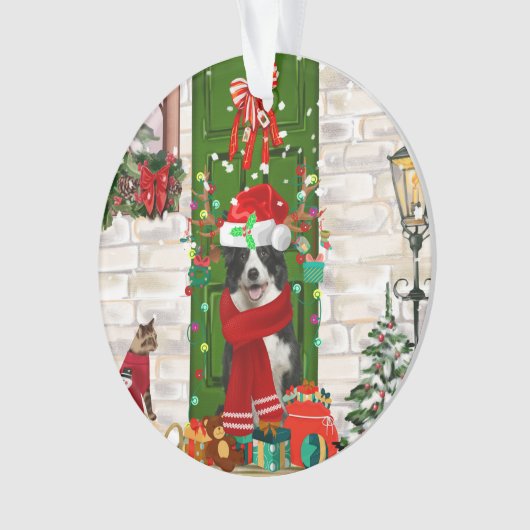 Border Collie Dog Kerstmis Ornament (voorkant)