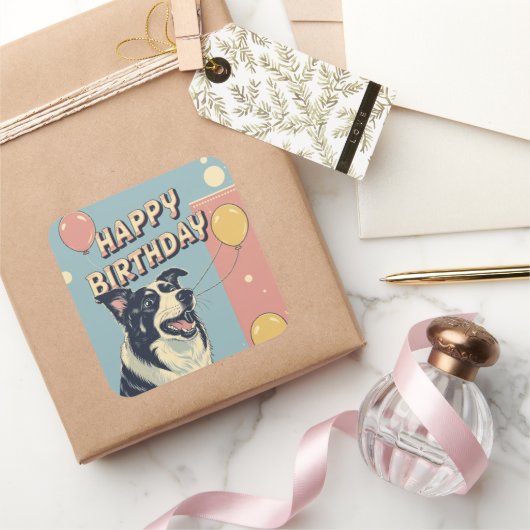 Border Collie Dog Kleurrijk Vierkante Sticker (Geschenken)