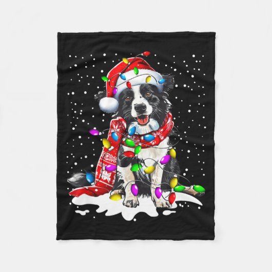 Border Collie Dog Lighting Xmas Santa Hat Christma Fleece Deken (Voorkant)