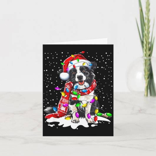 Border Collie Dog Lighting Xmas Santa Hat Christma Kaart (Voorkant)
