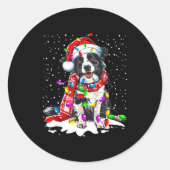 Border Collie Dog Lighting Xmas Santa Hat Christma Ronde Sticker (Voorkant)