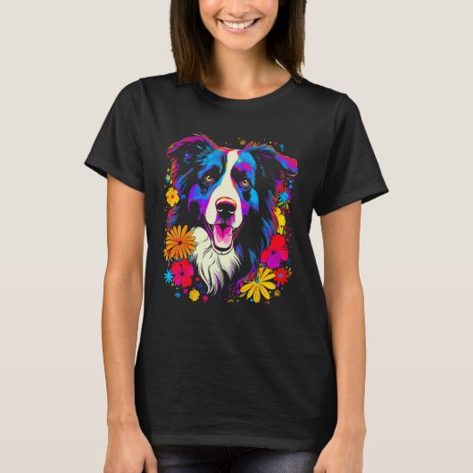 Border Collie Dog Love Flowers T-shirt (Voorkant)