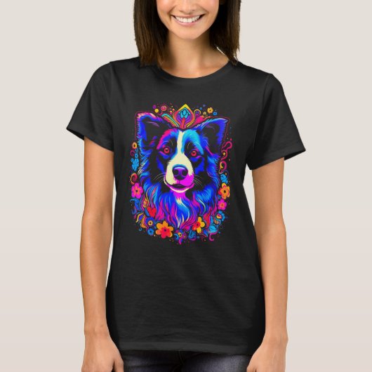 Border Collie Dog Love Gratitude Flower T-shirt (Voorkant)
