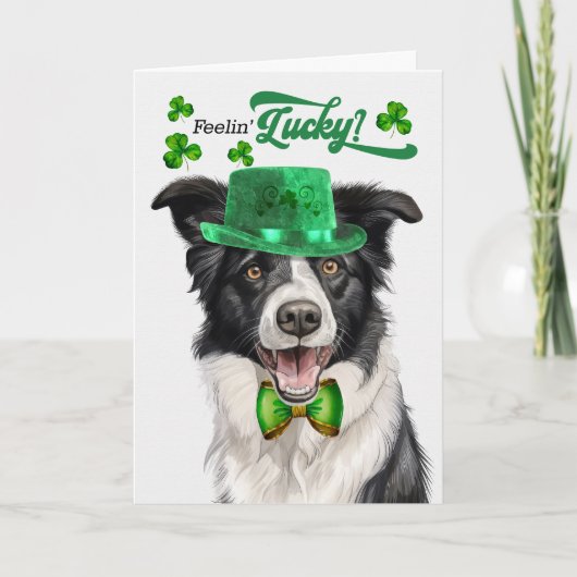 Border Collie Dog Lucky St Patrick's Day Feestdagen Kaart (Voorkant)