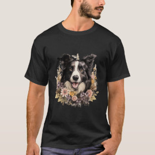 Border Collie Dog Met Bloemen Pastel Flor T-shirt