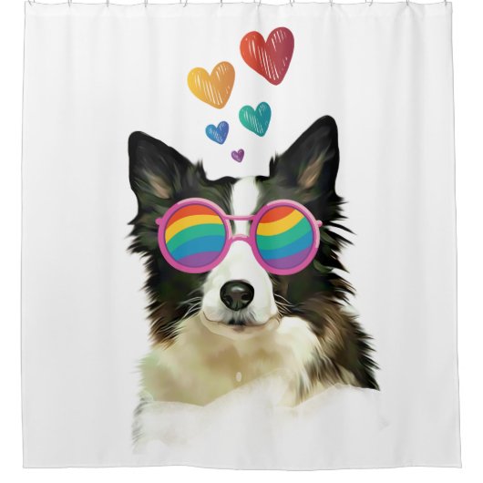 Border Collie Dog met Hearts Valentijnsdag Douchegordijn (Voorkant)