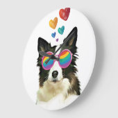 Border Collie Dog met Hearts Valentijnsdag Grote Klok (Hoek)