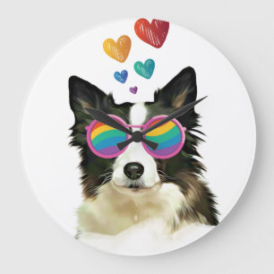 Border Collie Dog met Hearts Valentijnsdag Grote Klok