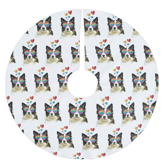 Border Collie Dog met Hearts Valentijnsdag Kerstboom Rok (Voorkant)