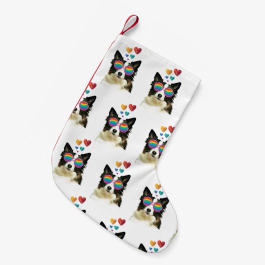 Border Collie Dog met Hearts Valentijnsdag Kleine Kerstsok (Voorkant (Hangend))