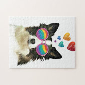 Border Collie Dog met Hearts Valentijnsdag Legpuzzel (Horizontaal)