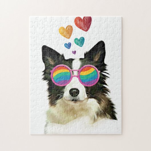 Border Collie Dog met Hearts Valentijnsdag Legpuzzel (Verticaal)