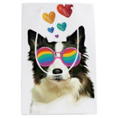 Border Collie Dog met Hearts Valentijnsdag Medium Cadeauzakje (Voorkant)
