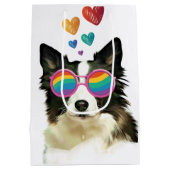 Border Collie Dog met Hearts Valentijnsdag Medium Cadeauzakje (Achterkant)