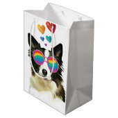 Border Collie Dog met Hearts Valentijnsdag Medium Cadeauzakje (Achterkant Gekanteld)