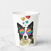 Border Collie Dog met Hearts Valentijnsdag Papieren Bekers (Achterkant)