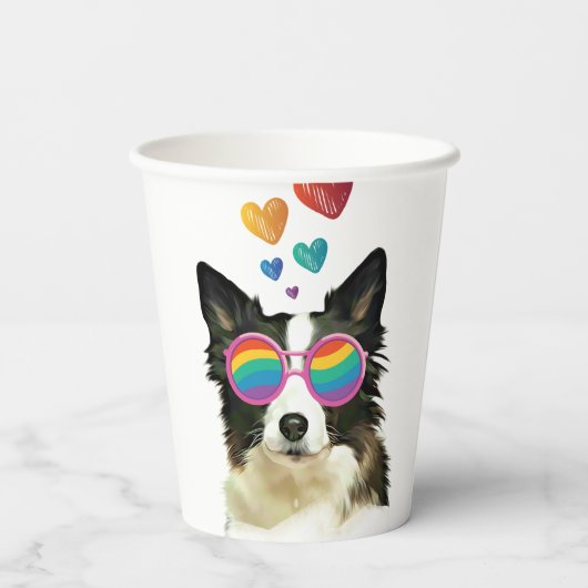 Border Collie Dog met Hearts Valentijnsdag Papieren Bekers (Achterkant)