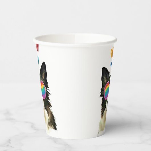 Border Collie Dog met Hearts Valentijnsdag Papieren Bekers (Links)