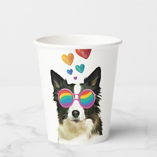 Border Collie Dog met Hearts Valentijnsdag Papieren Bekers (Voorkant)